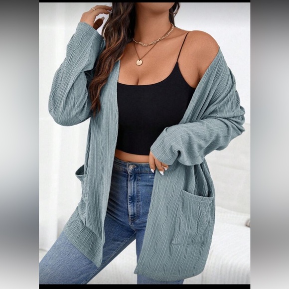 Women's Blue Open-Front Sweater Plus Sz 16 nwt - Picture 4 of 5